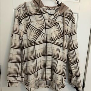 Wallflower Plaid Hooded Jacket in Cream and Brown